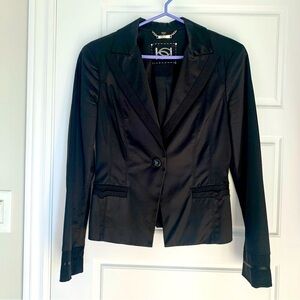 Bebe Black satin fitted blazer suit jacket fully lined Sz 8 Medium